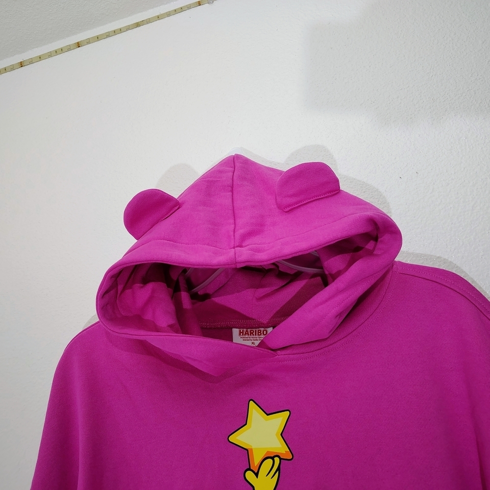 Haribo Gummy Bear Pink Hoodie Girls XL (16) Fleece Lined Pullover Cute Ears NWT - Picture 3 of 13